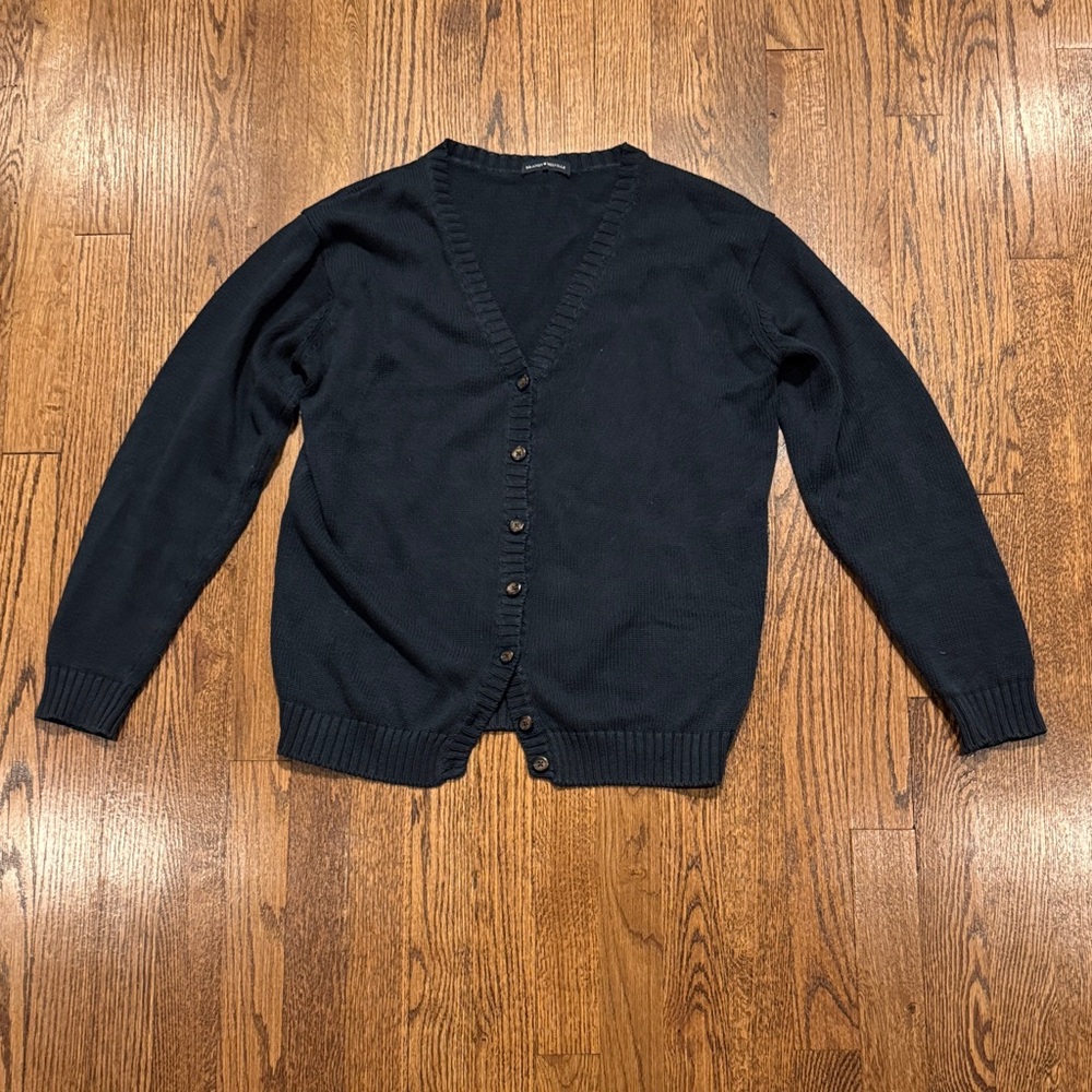 Brandy Melville women's navy blue cotton Cardigan Sweater brown buttons one size